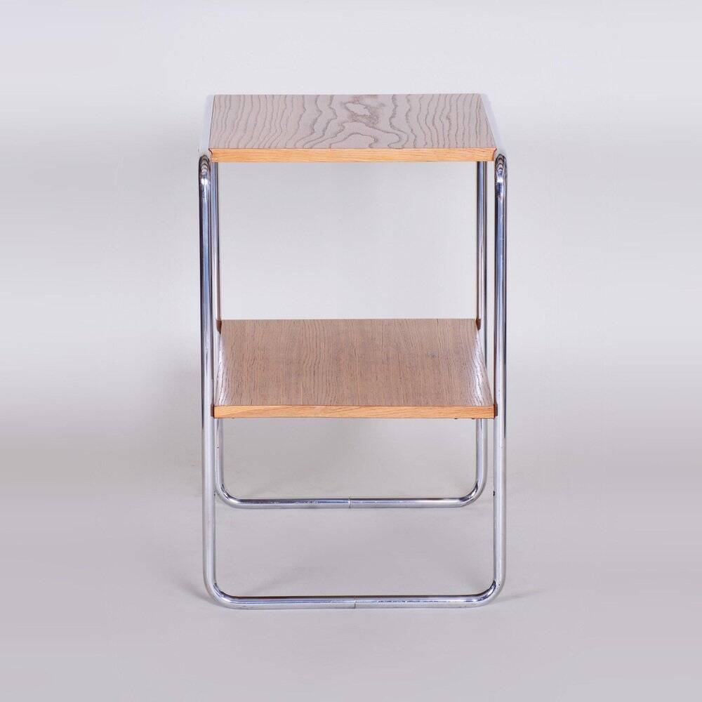Petite table Bauhaus en chrome et chêne, tchèque, années 1930