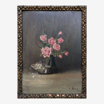 Painting signed and dated 1932, bouquet of roses