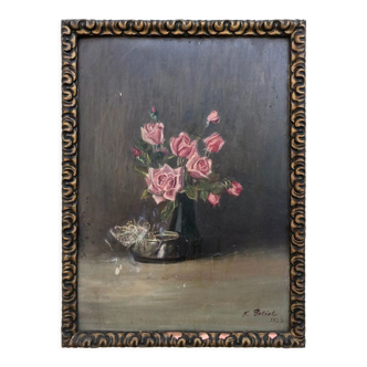 Tableau signé et daté 1932, bouquet de roses