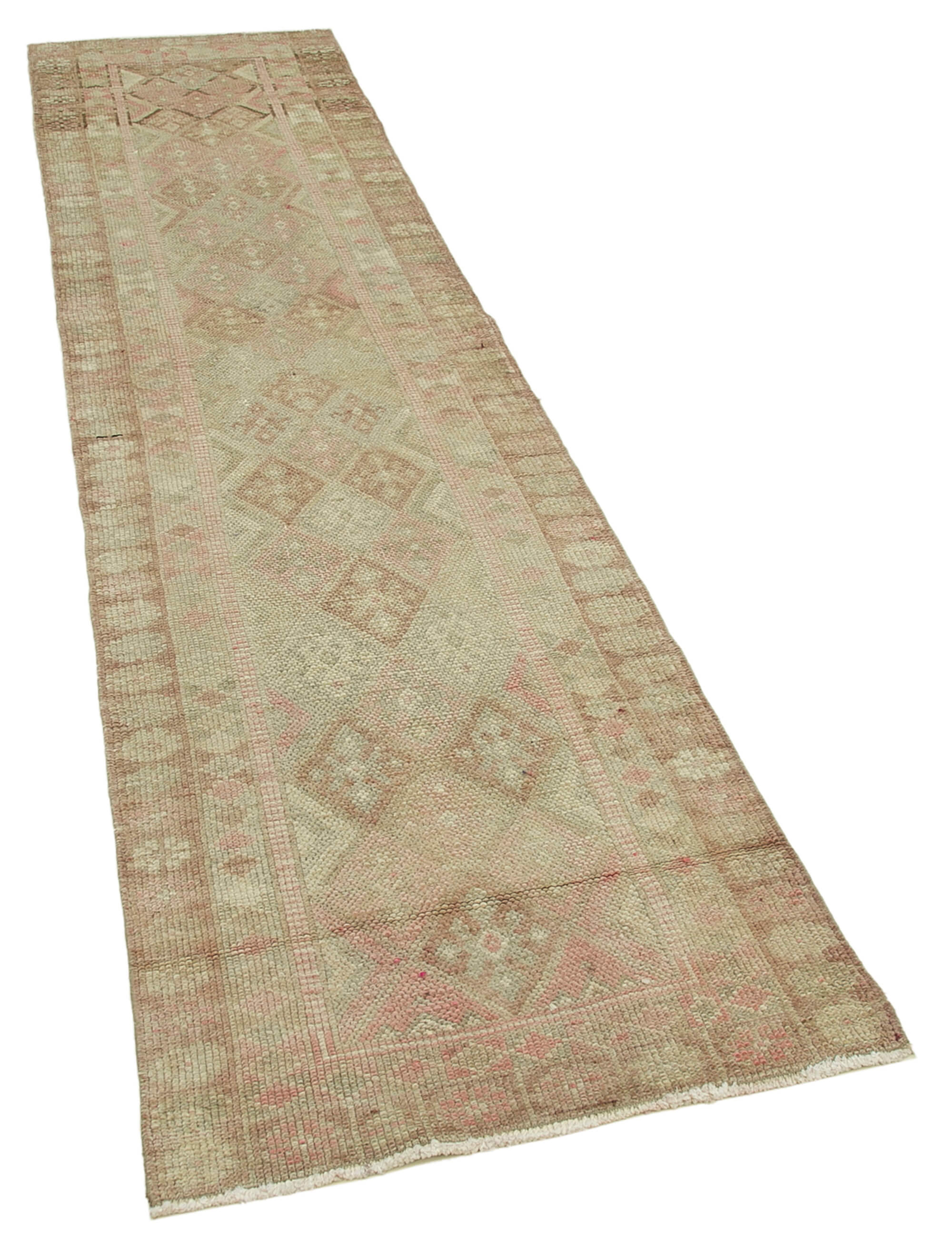 Hand-knotted one-of-a-kind turkish beige runner rug 82 cm x 340 cm
