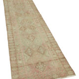 Hand-knotted one-of-a-kind turkish beige runner rug 82 cm x 340 cm
