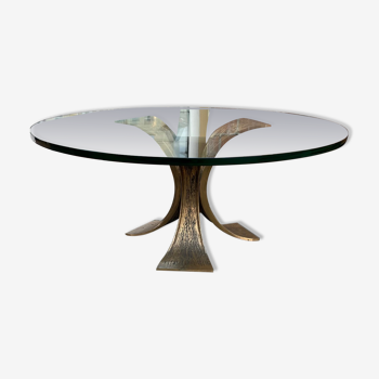 Brutalist bronze coffee table by Luciano Frigerio 70s