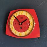 Vintage formica clock silent wall pendulum "Avron red yellow"