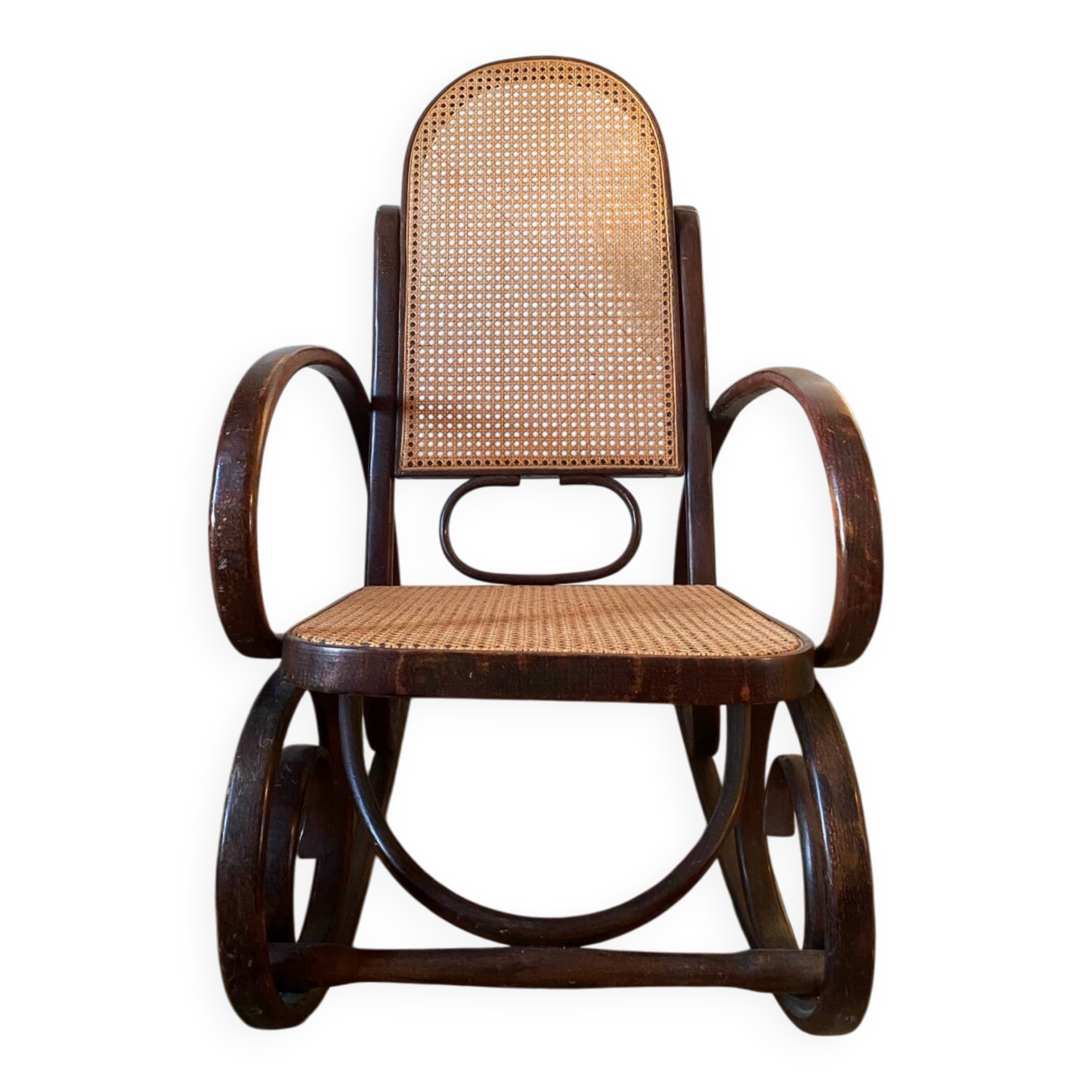 Wood and cane rocking chair