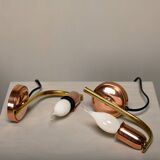 Ensemble d'appliques murales vintage danoises modernes en laiton et cuivre, années 1950