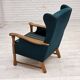 1970s, Danish highback armchair, furniture wool, solid oak wood.