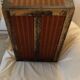 Curved trunk chest storage wood and canvas to scratches