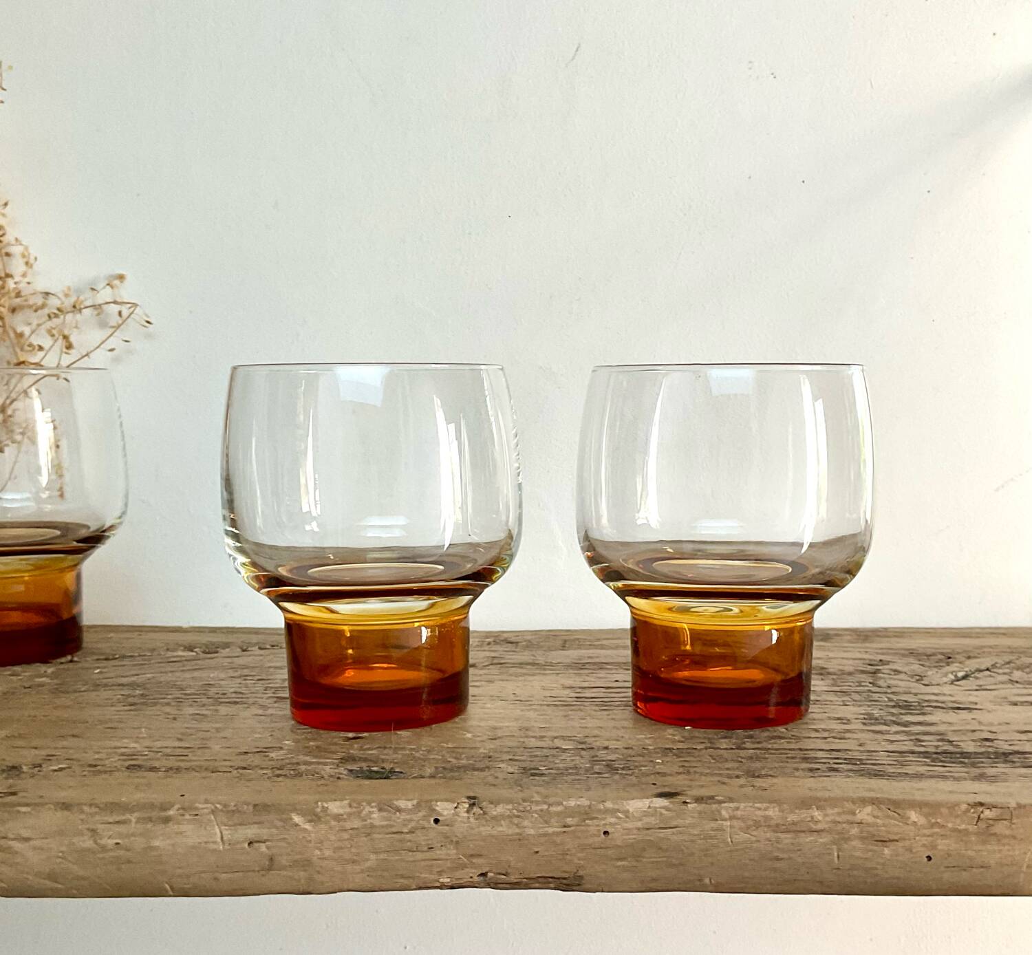 5 LUMINARC France glasses with amber feet