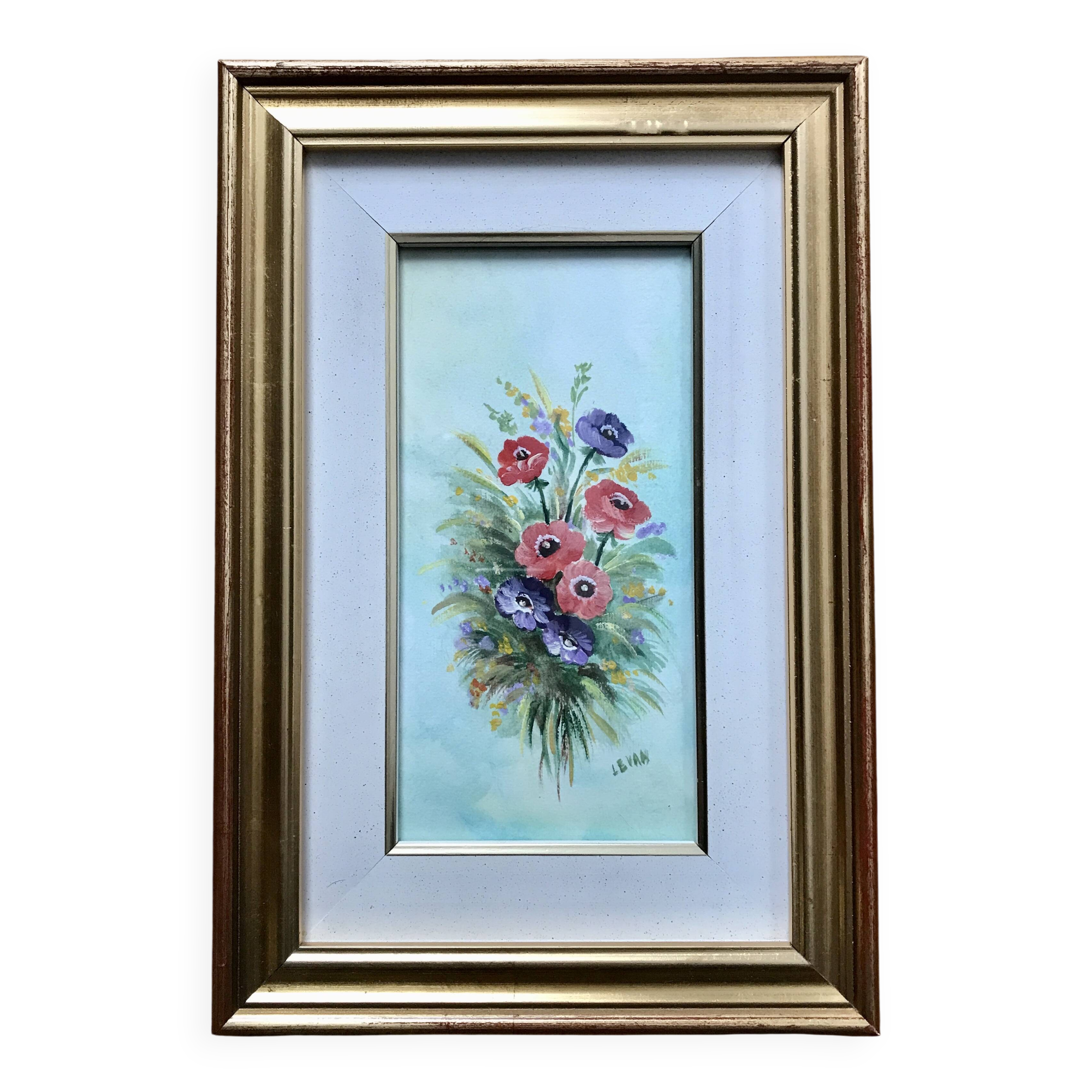Very pretty framed watercolor bouquet of flowers Italy