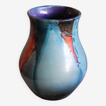 Vallauris enameled vase signed and dated 1973