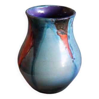 Vallauris enameled vase signed and dated 1973