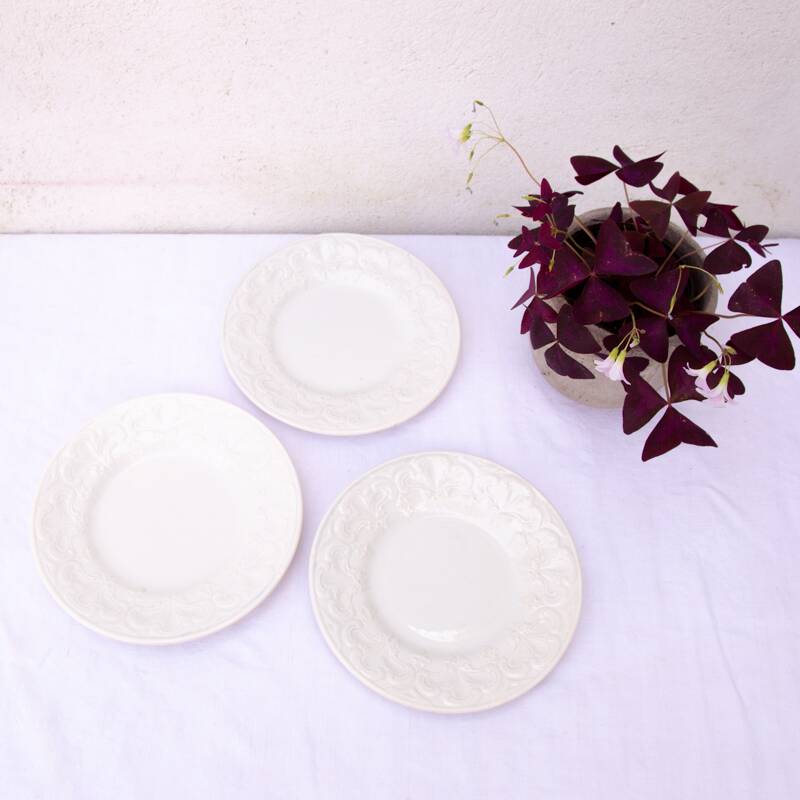 3 white dessert plates Creil et Montereau