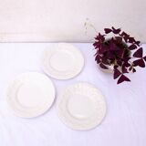 3 white dessert plates Creil et Montereau