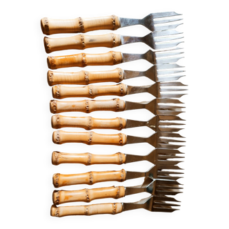 12 stainless steel bamboo dessert forks