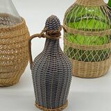 Trio bottles / lady Jeanne, dressed in wicker, rattan, natural fibers