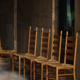 Set of 8 modern Italian dining chairs, beech with woven seats, 1960s.