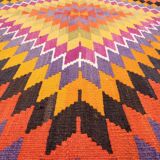 Vintage Oriental Diamond Pattern Large Floor Turkish Kilim Rug 6' X 11'2"