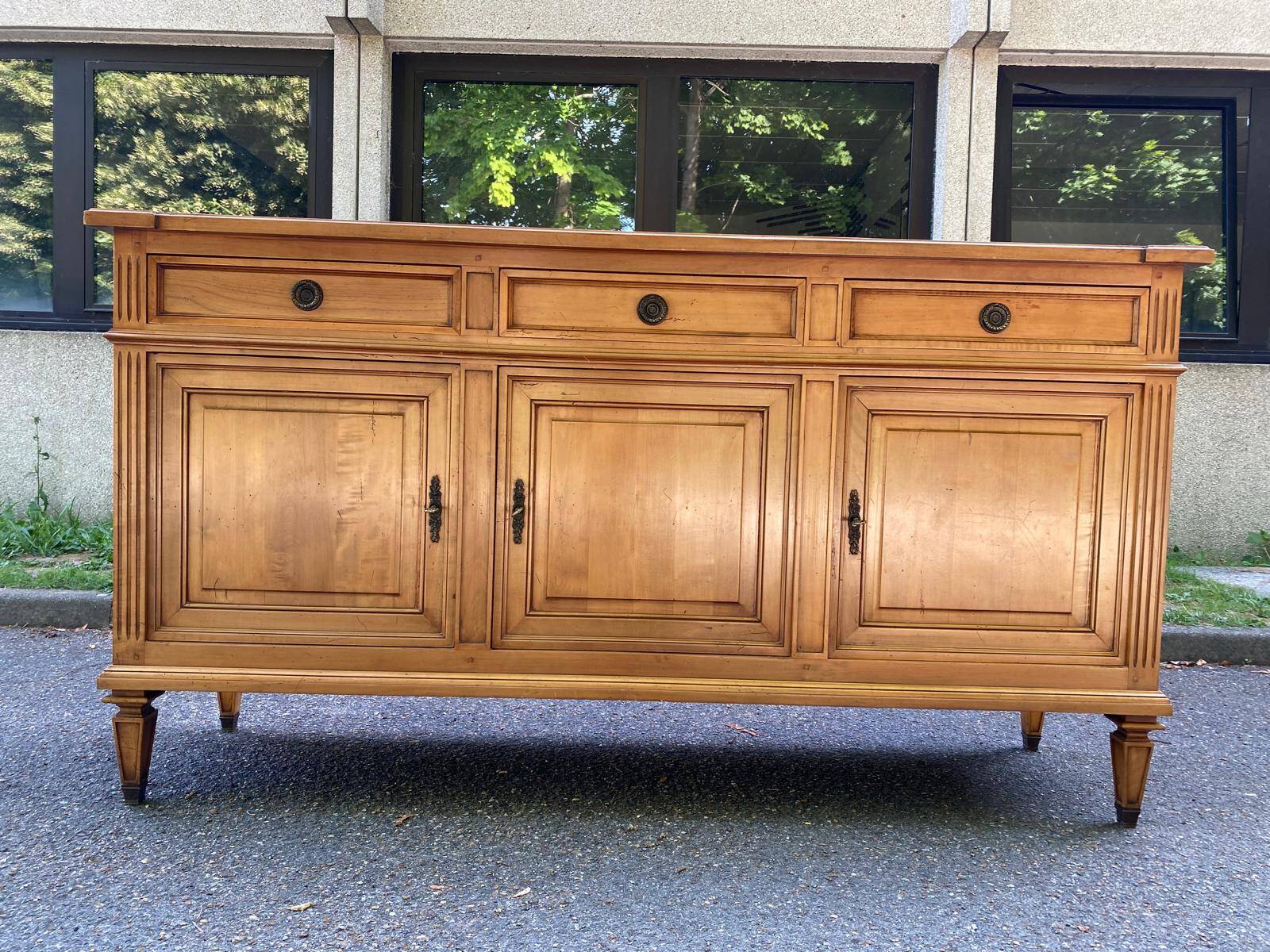 Louis XVI solid oak sideboard with 3 doors and 3 drawers, 175 cm