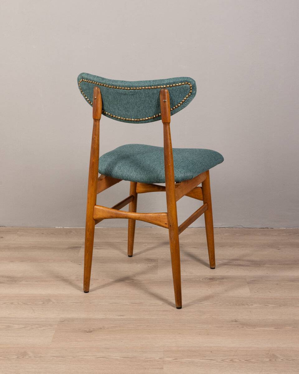 Pair of 60s vintage chairs in green fabric Italian design