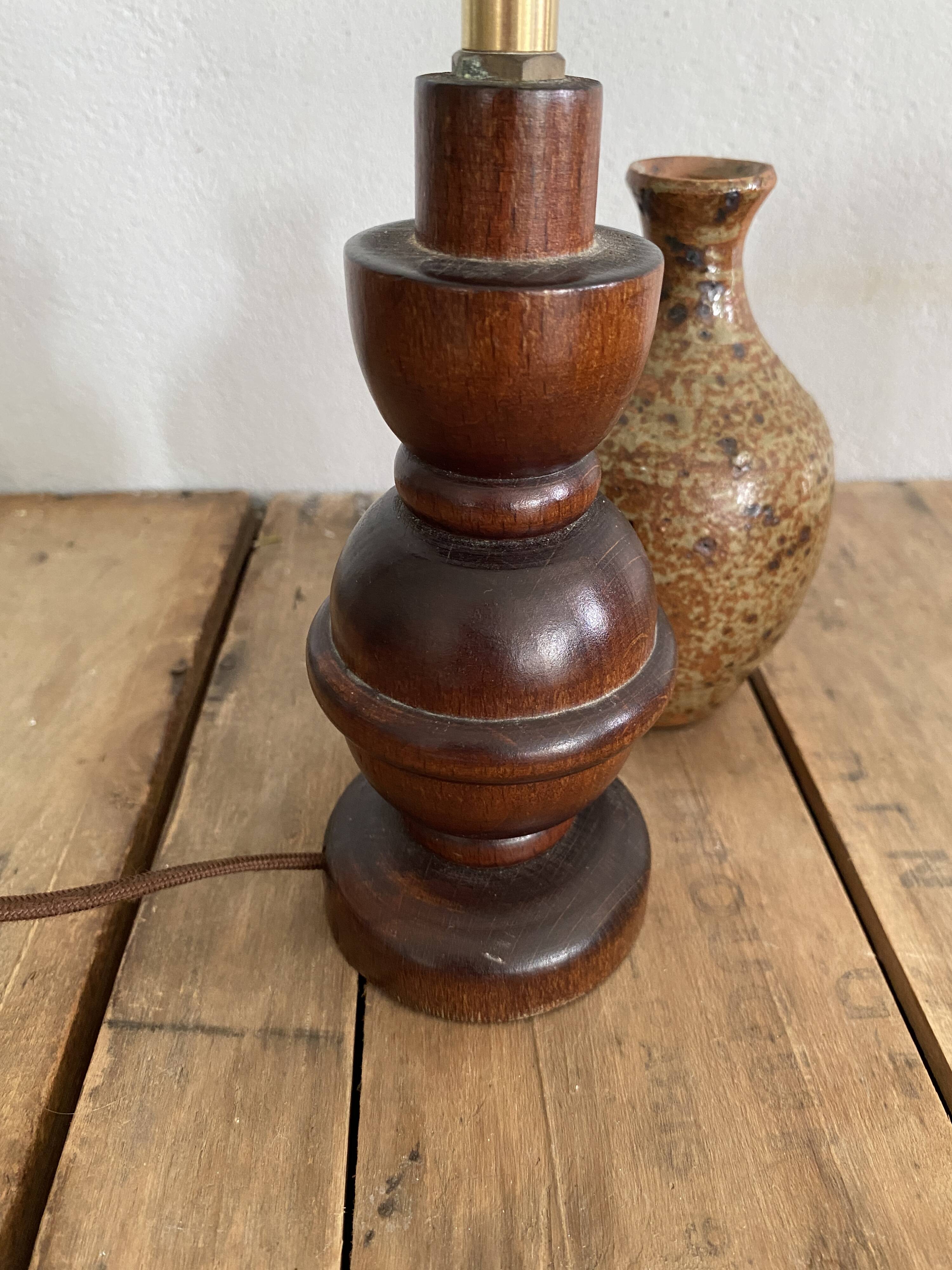 Wooden lamp, recent fabric cable 200 cm, pagoda lampshade