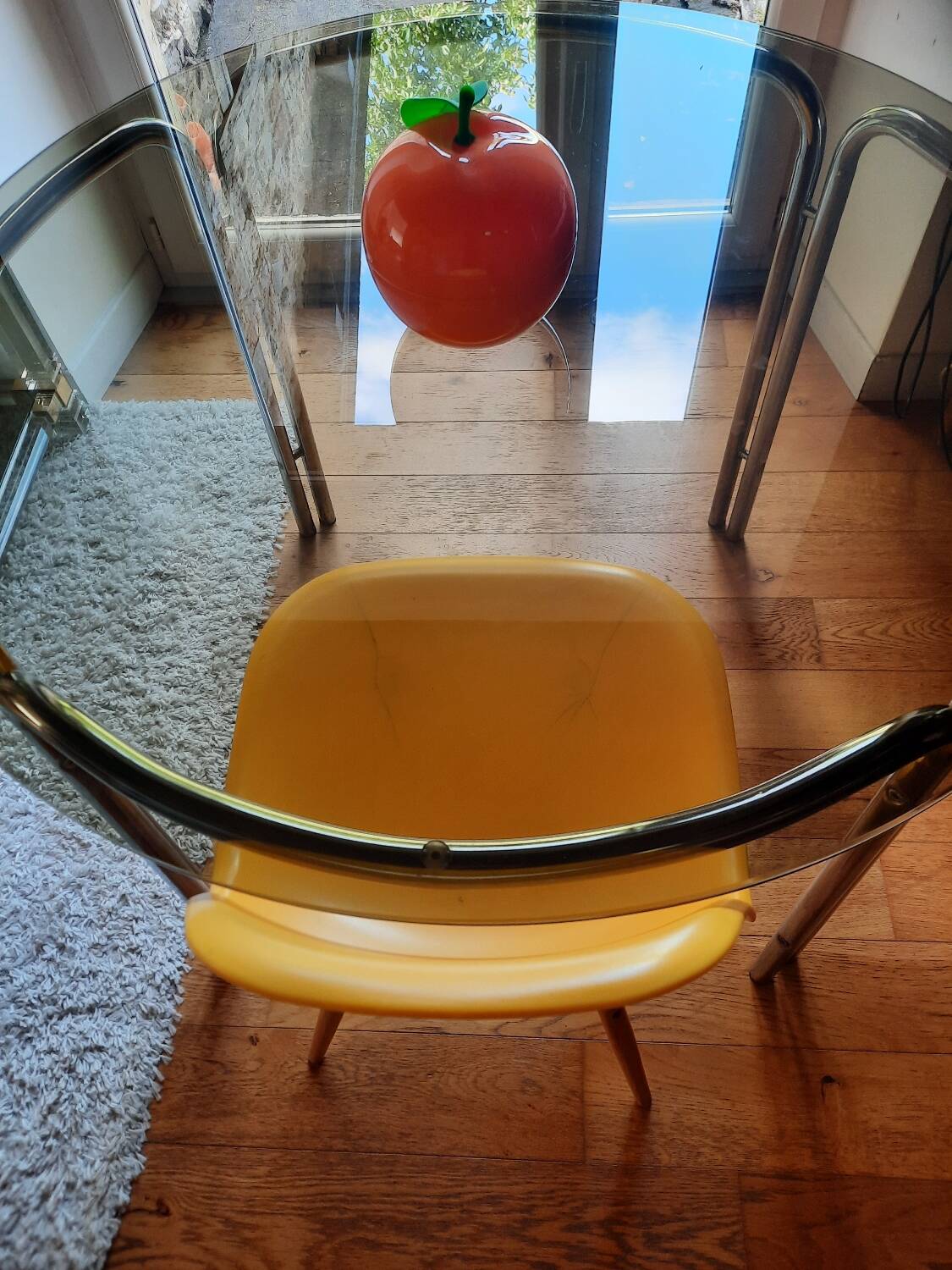 Space Age dining table smoked glass - chrome 70's