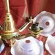 Art Deco chandelier, 4 arms of light, opalescent Ezan glasses