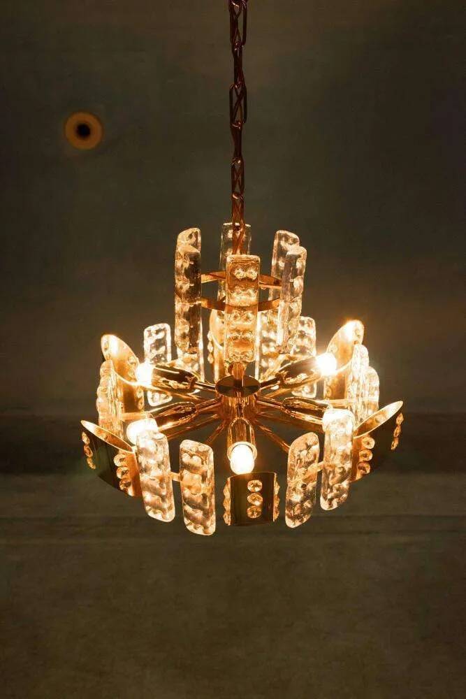 Midcentury gold crystal suspension by Orrefors, Fagerlund