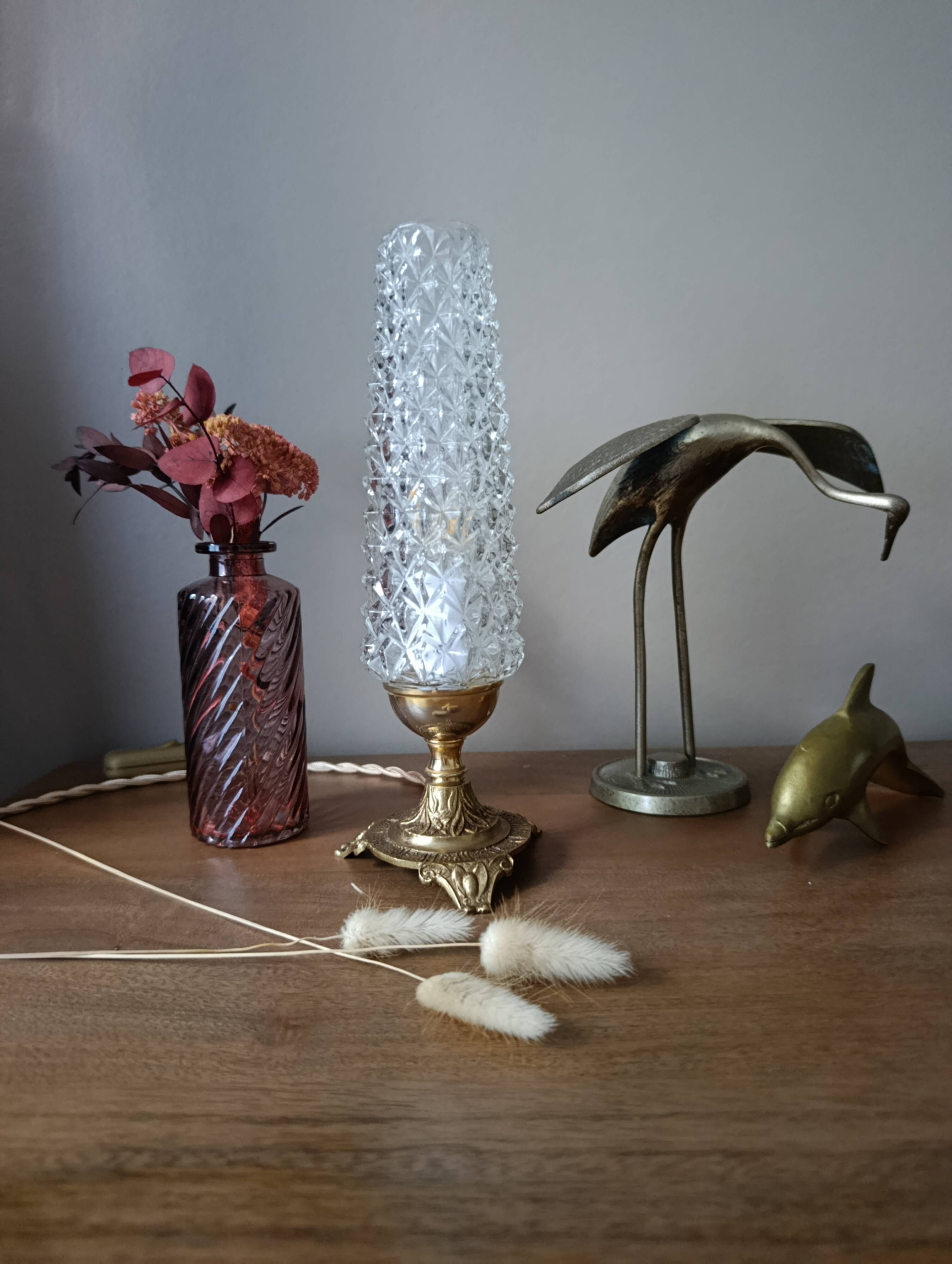Upcycled table lamp | gold bronze & retro chic diamond tip