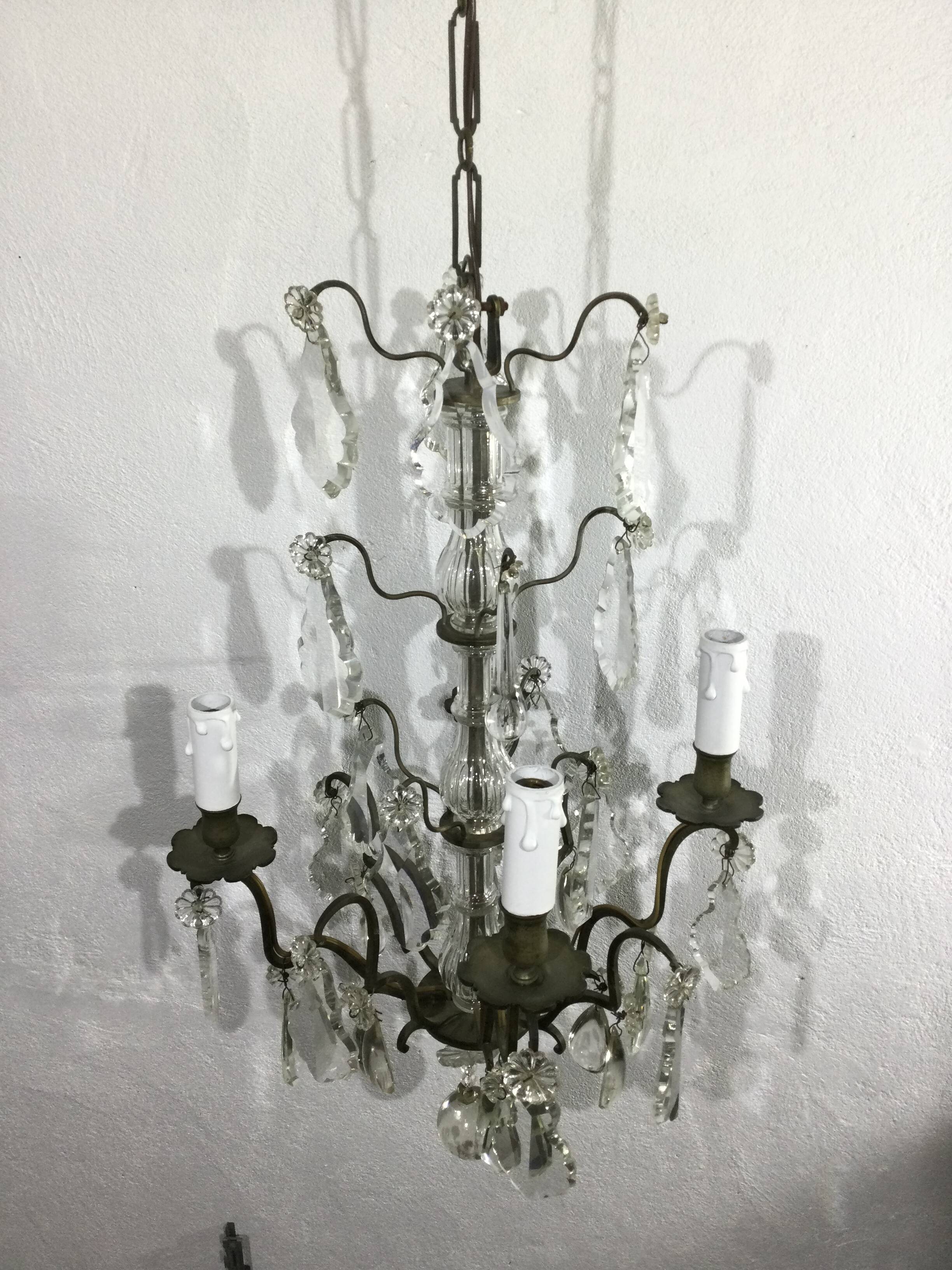 Chandelier 4 Lights Crystal And White Bronze
