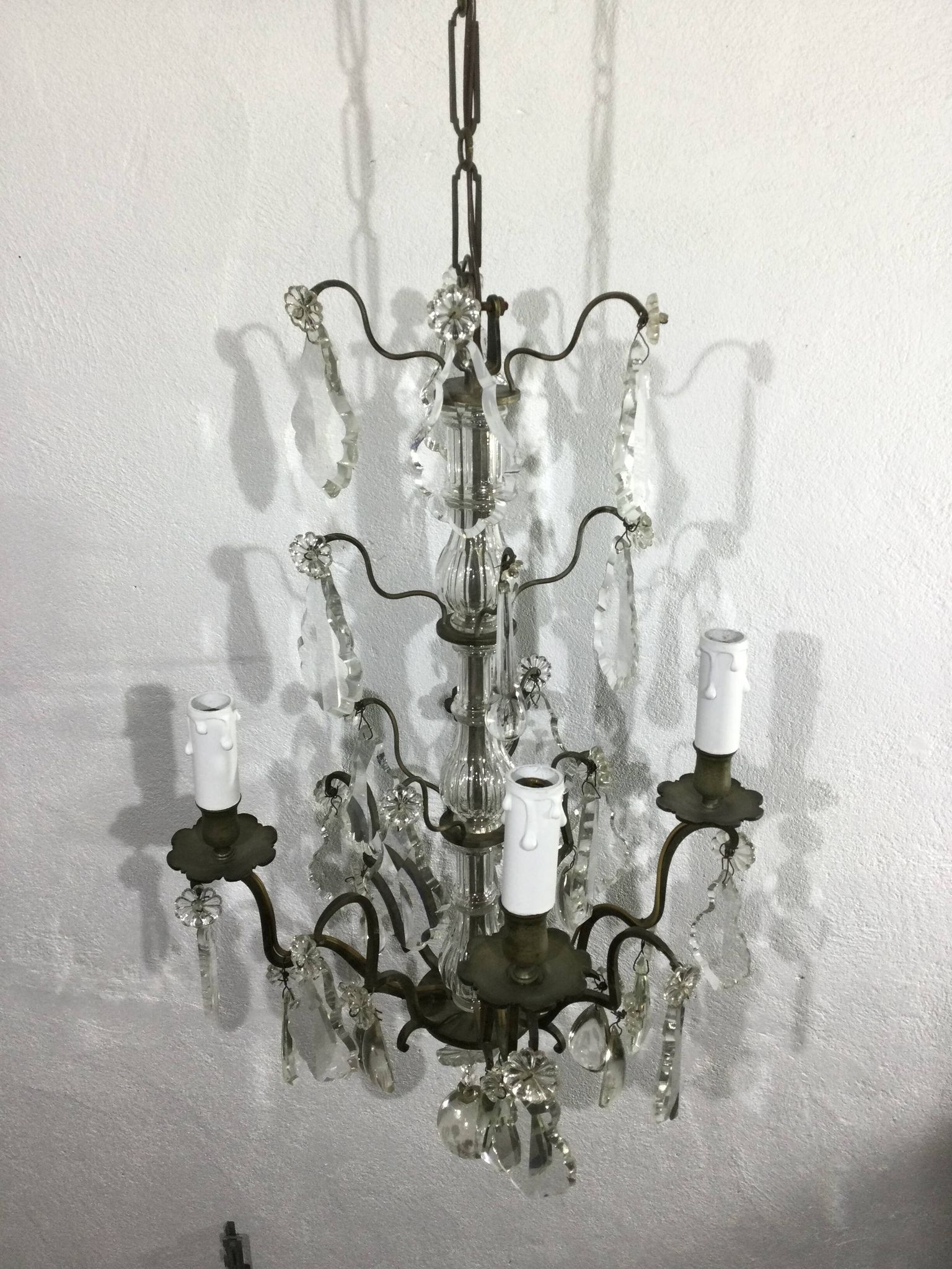 Chandelier 4 Lights Crystal And White Bronze
