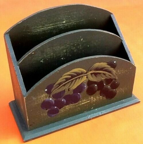 Painted wooden letter holder with fruit decoration