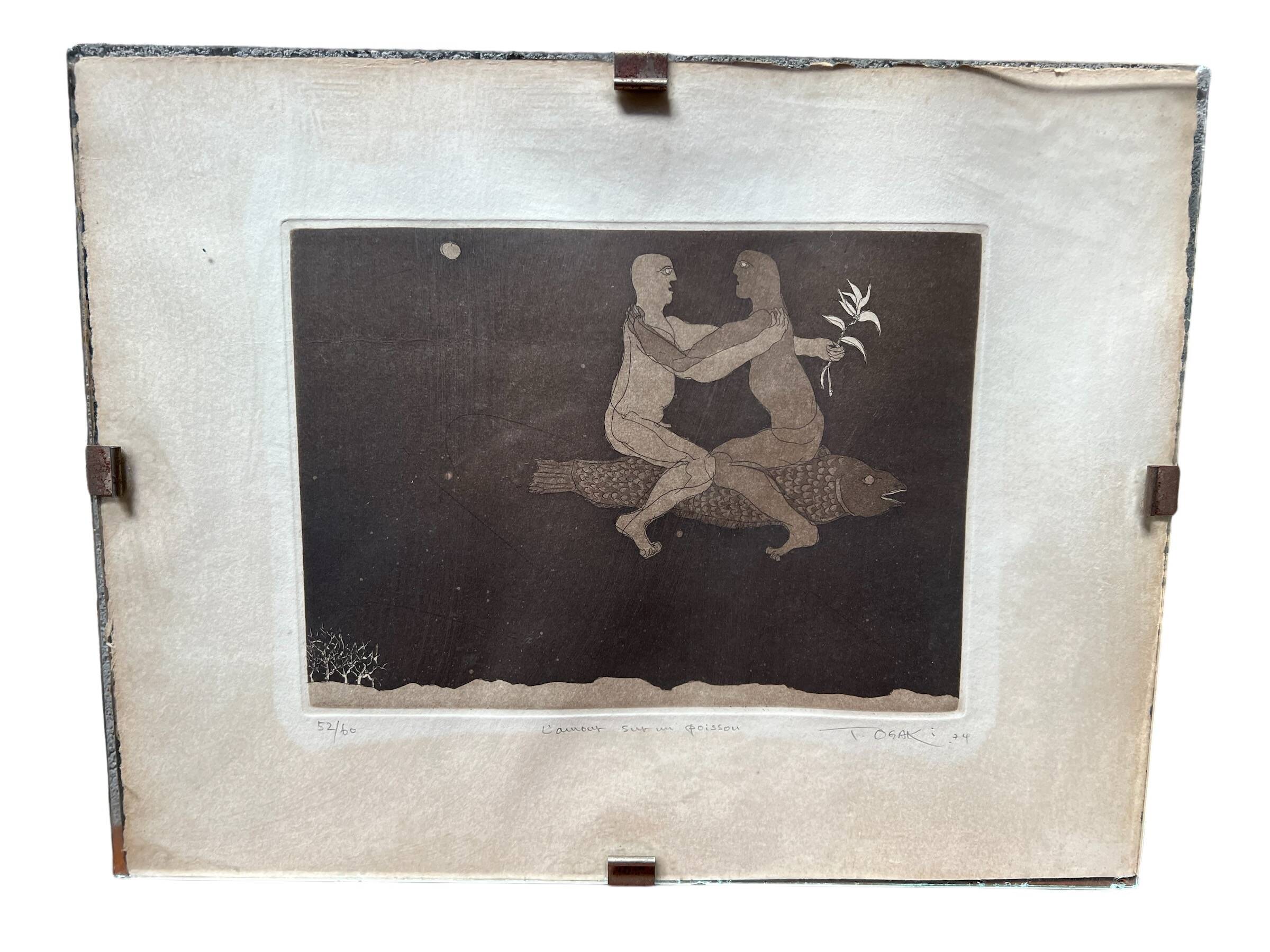 Engraving titled "Love on a Fish" by T. Ogaki