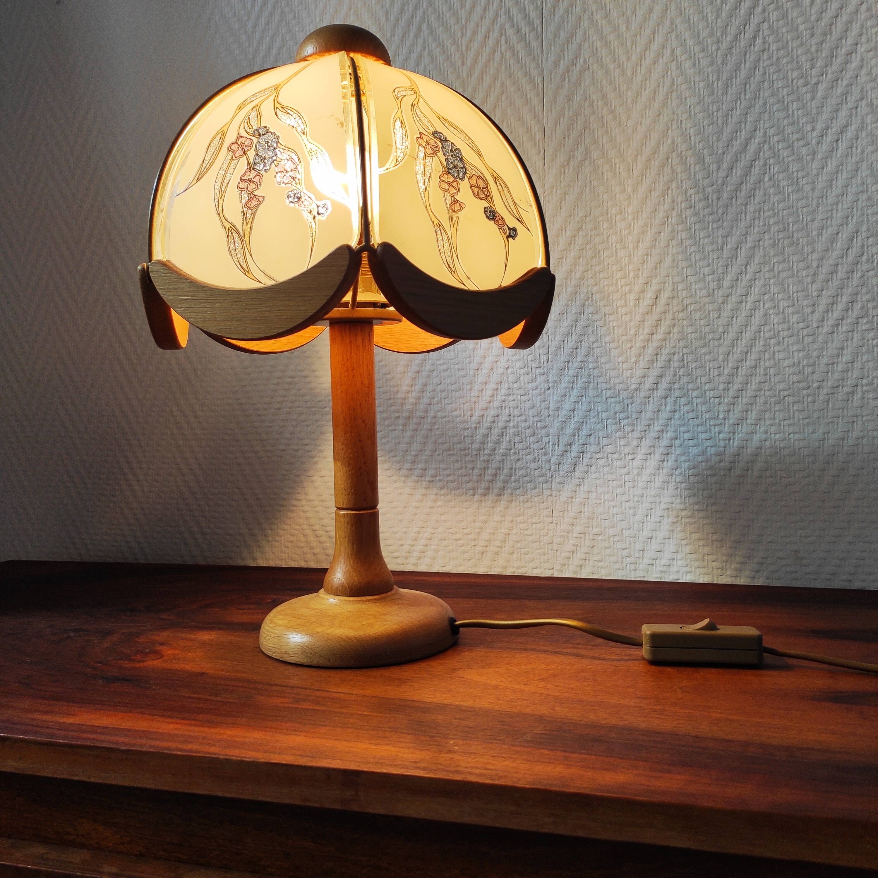 Vintage glass and wood table lamp