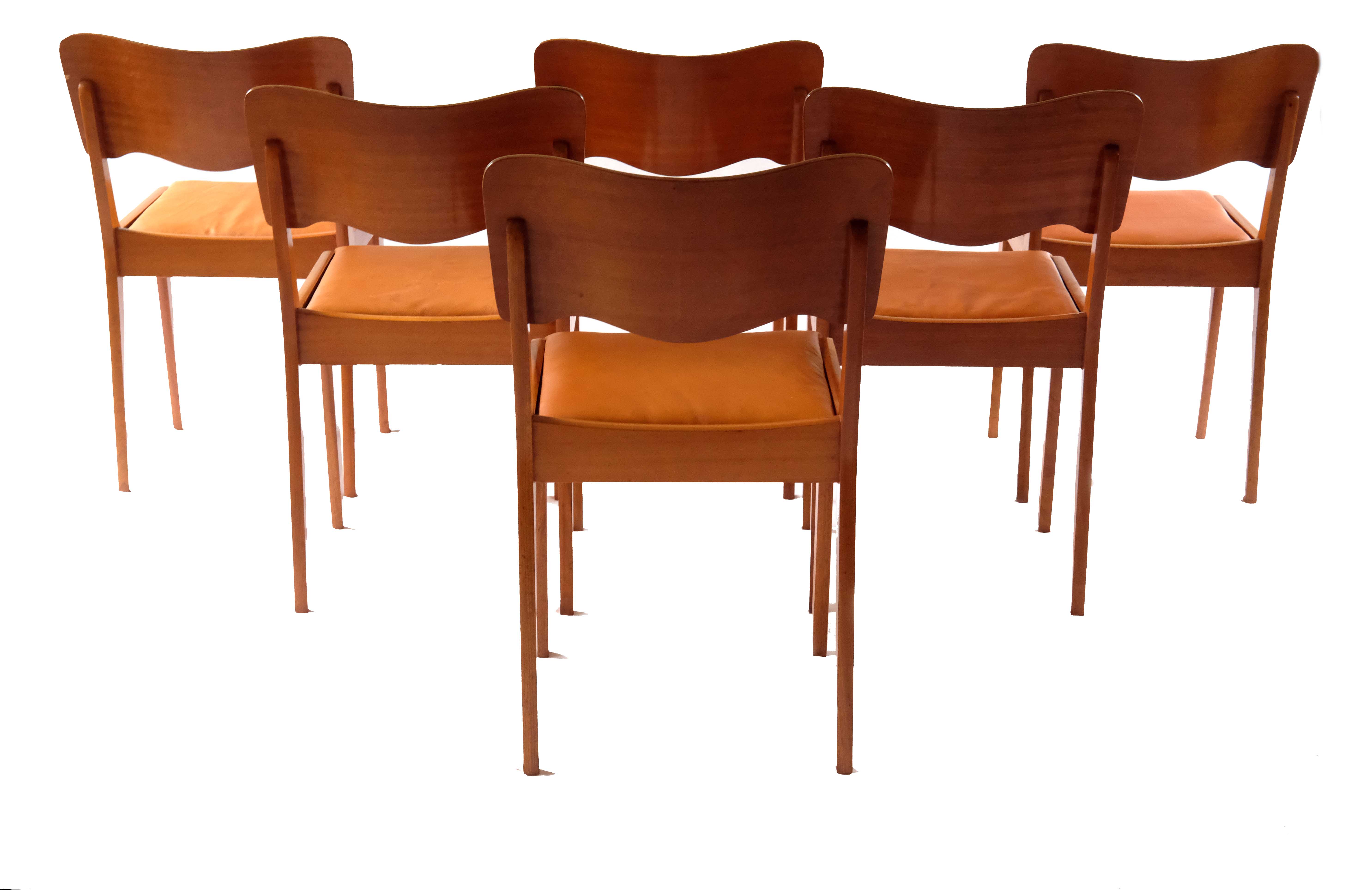 Scandinavian dining chairs, beech & leather 1960