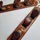 Pair of game bags in saddle leather and brass, old, 3 hooks, 57 cm