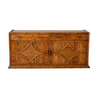 French split cane rattan and bamboo sideboard 1960s