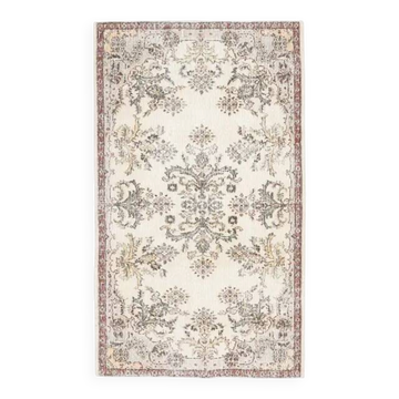 Tapis de zone en laine et coton beige Oushak fait main des années 1970 120x207