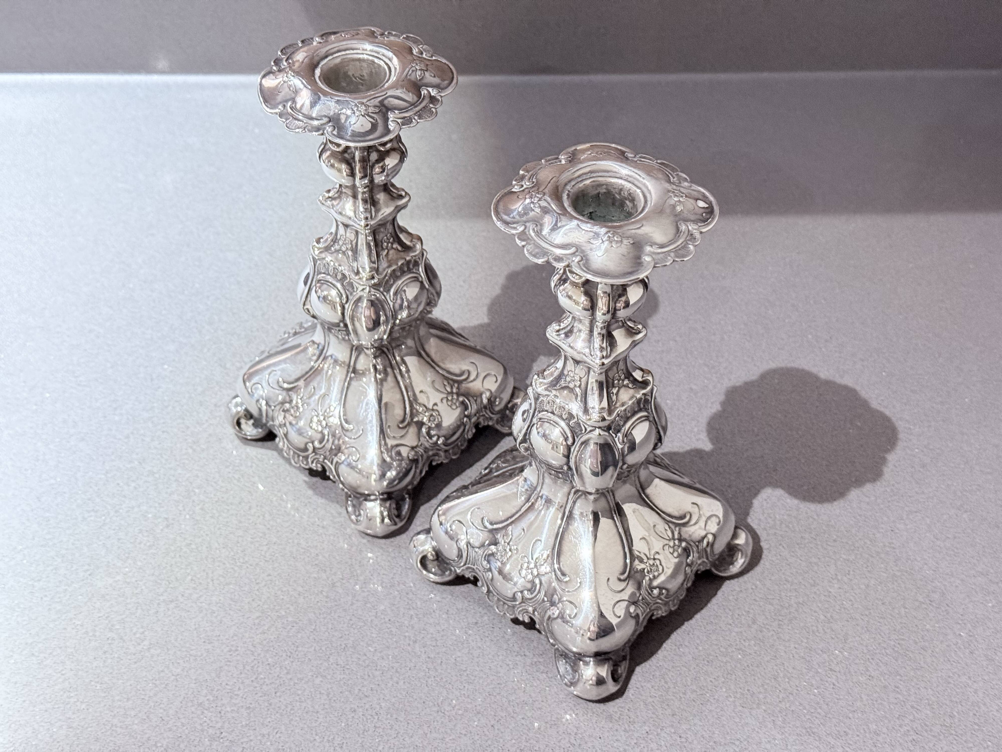 Antique Pair of Candle Holder Silver Rococo Style Candlesticks, 1900s Home Decor
