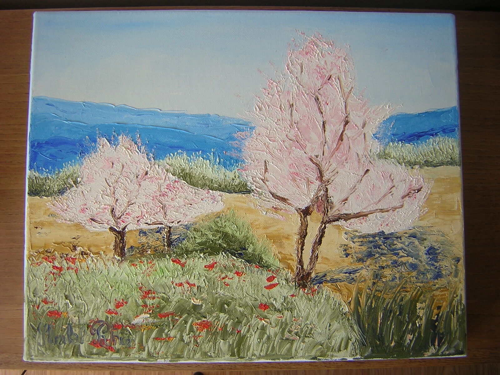 Oil on canvas by Patrice Skrabal, Almond trees