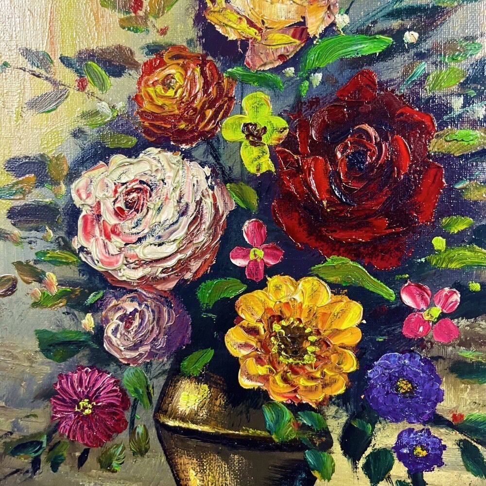 Oil on canvas still life "bouquet" Yves Gonec middle twentieth century