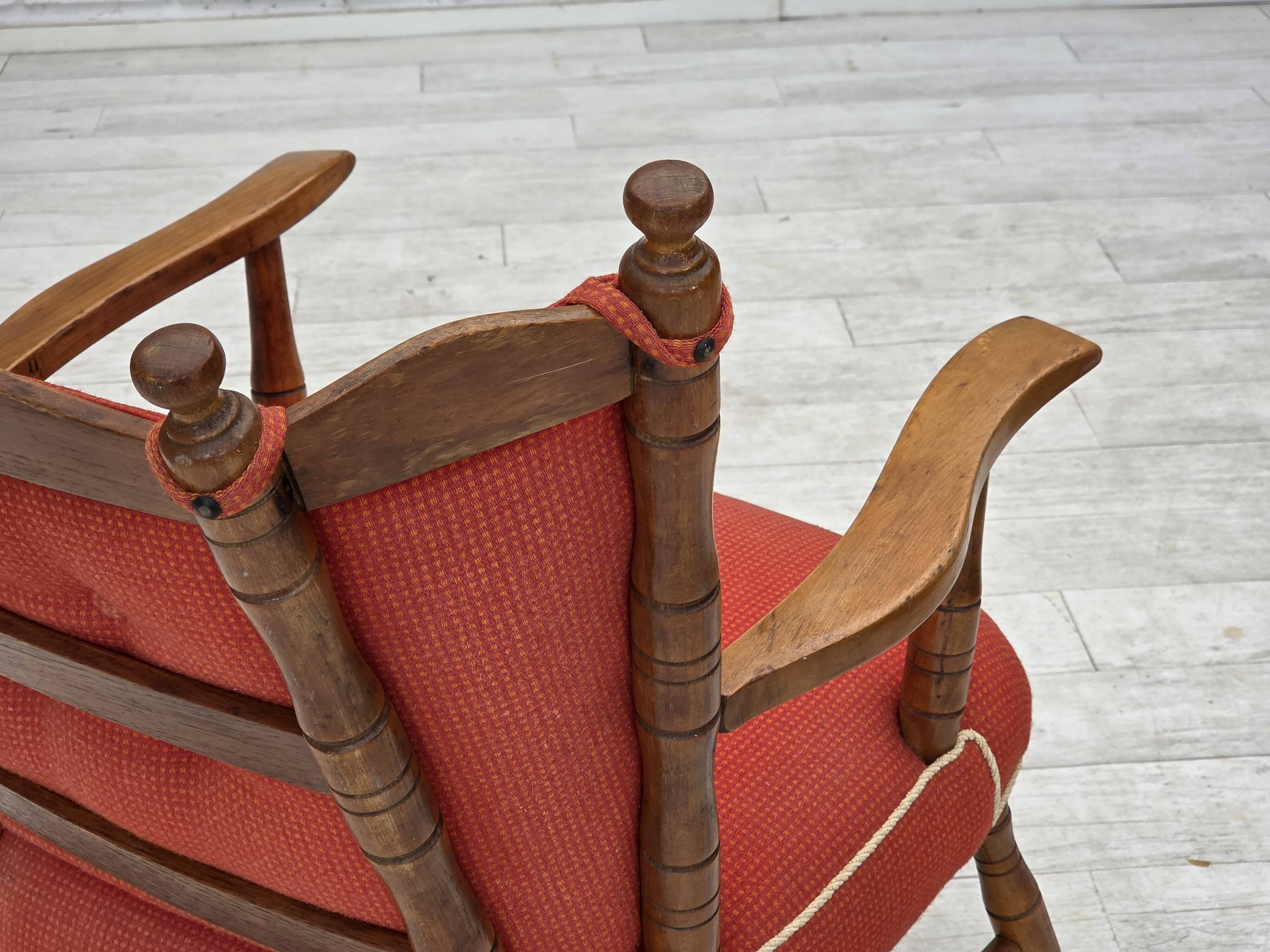 1960s, Scandinavian armchair. Red furniture wool, beech wood.