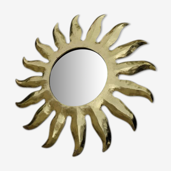 Vintage sun mirror in golden wood 60x60cm