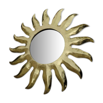Vintage sun mirror in golden wood 60x60cm