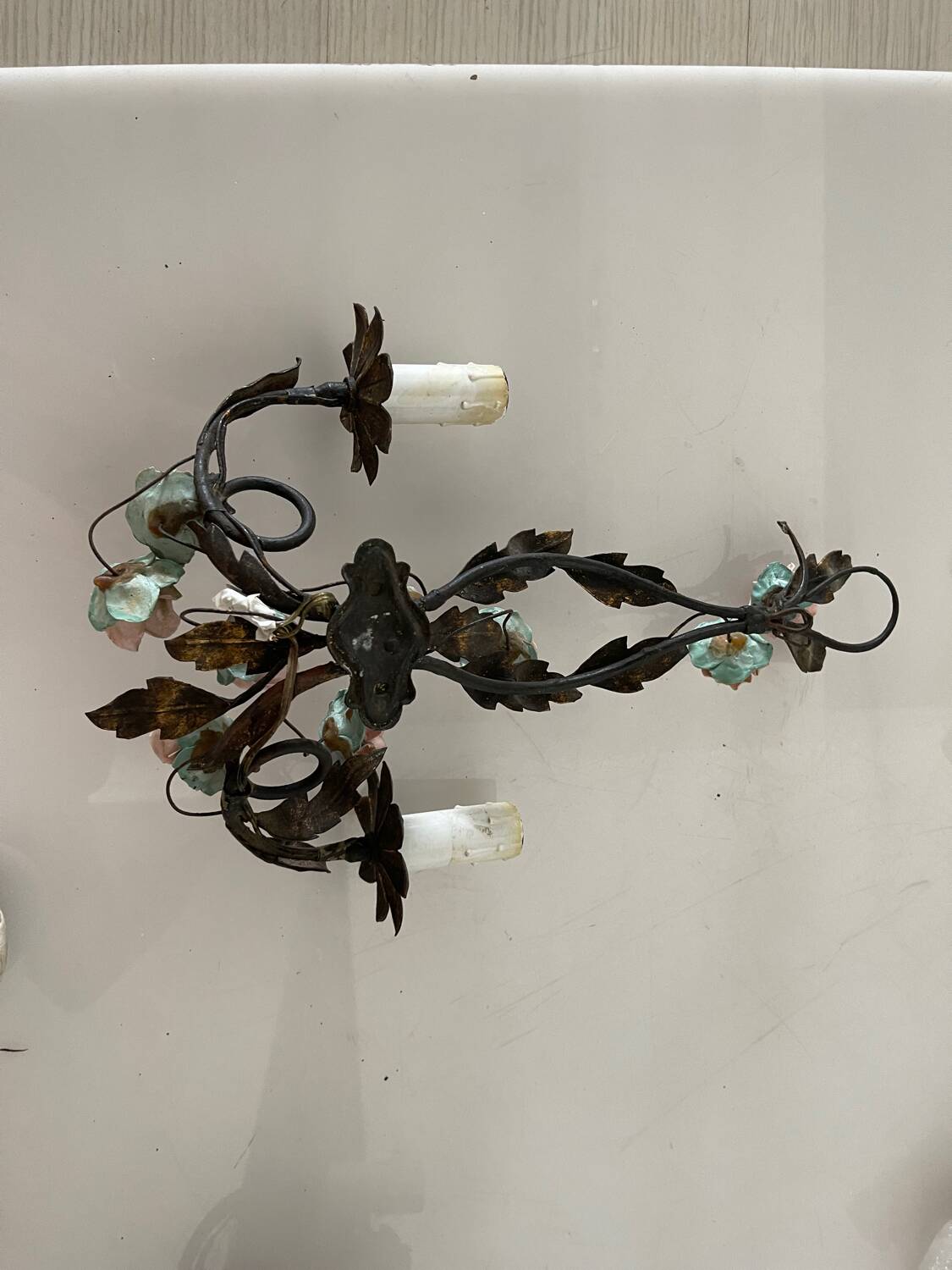 Italian Tole Rose Flower Sconces Set of 2