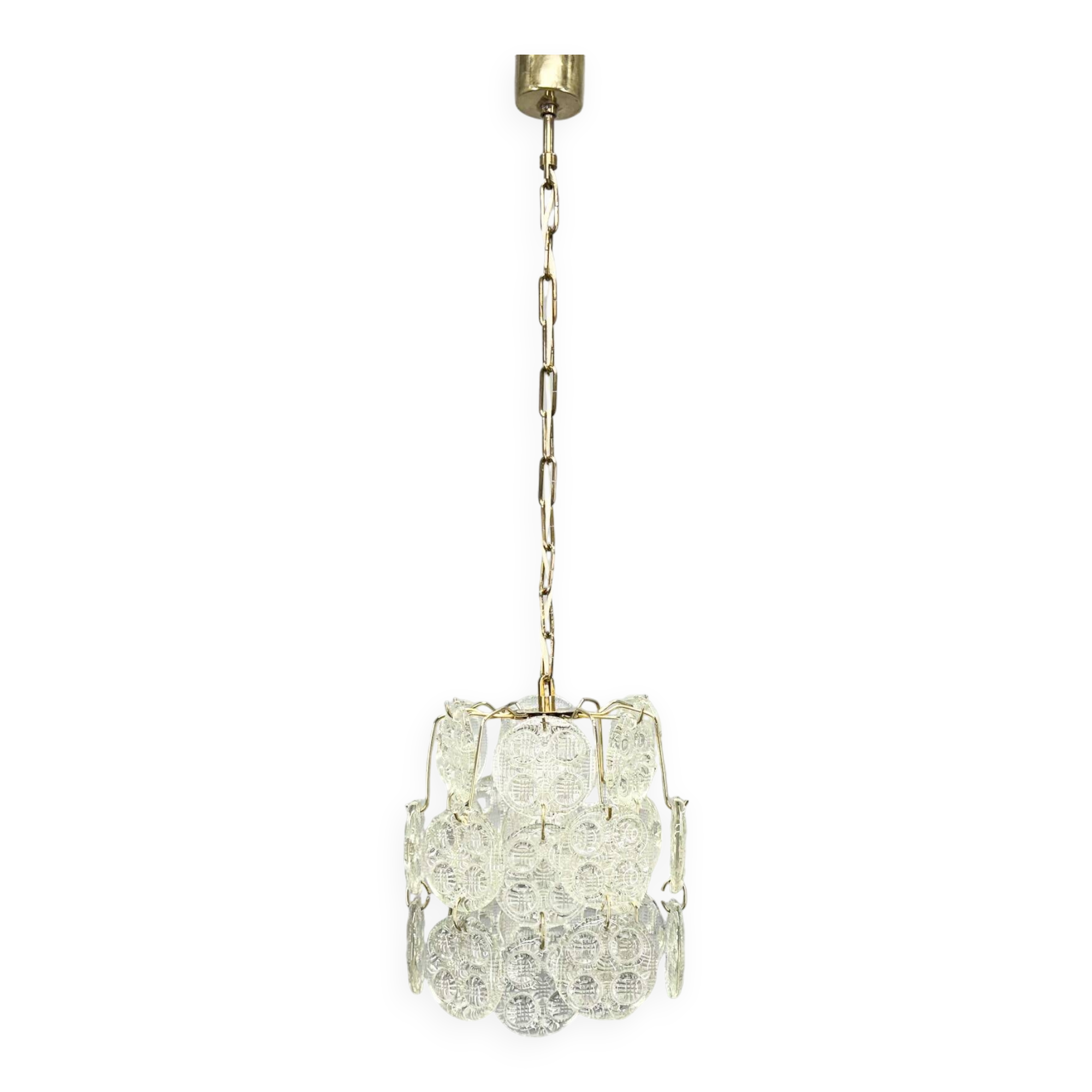Lustre en laiton et verre pressé des années 1970, Tchécoslovaquie
