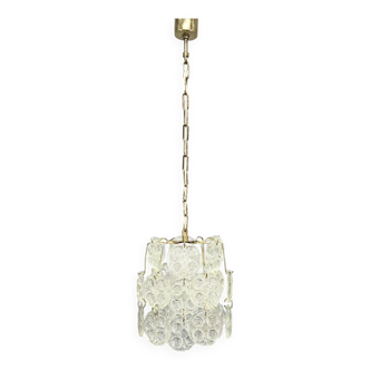 Lustre en laiton et verre pressé des années 1970, Tchécoslovaquie