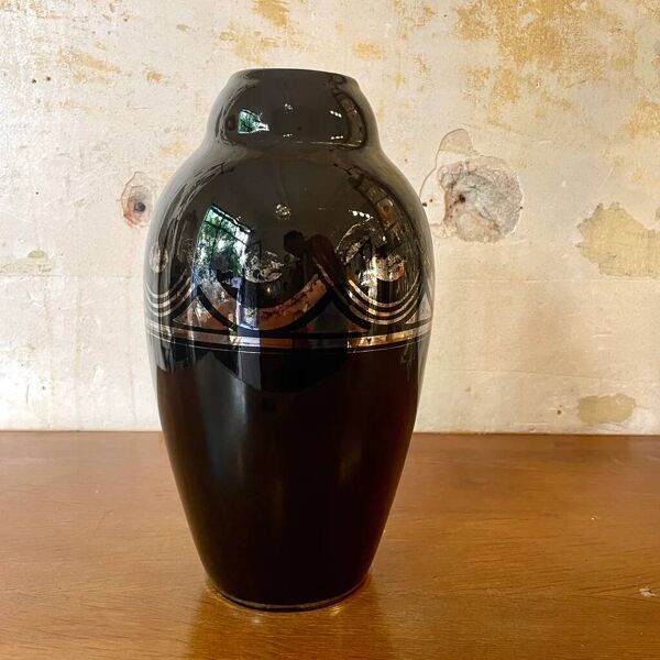Grand vase art déco noir et argent