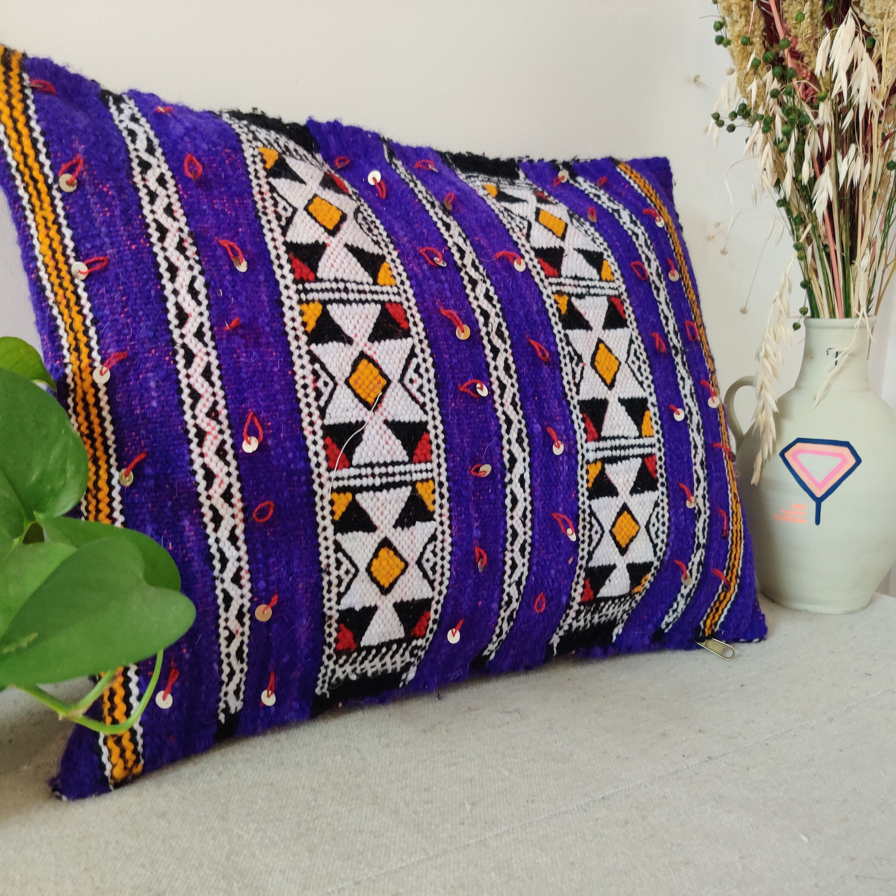 Purple moroccan kilim cushion 55x45cm