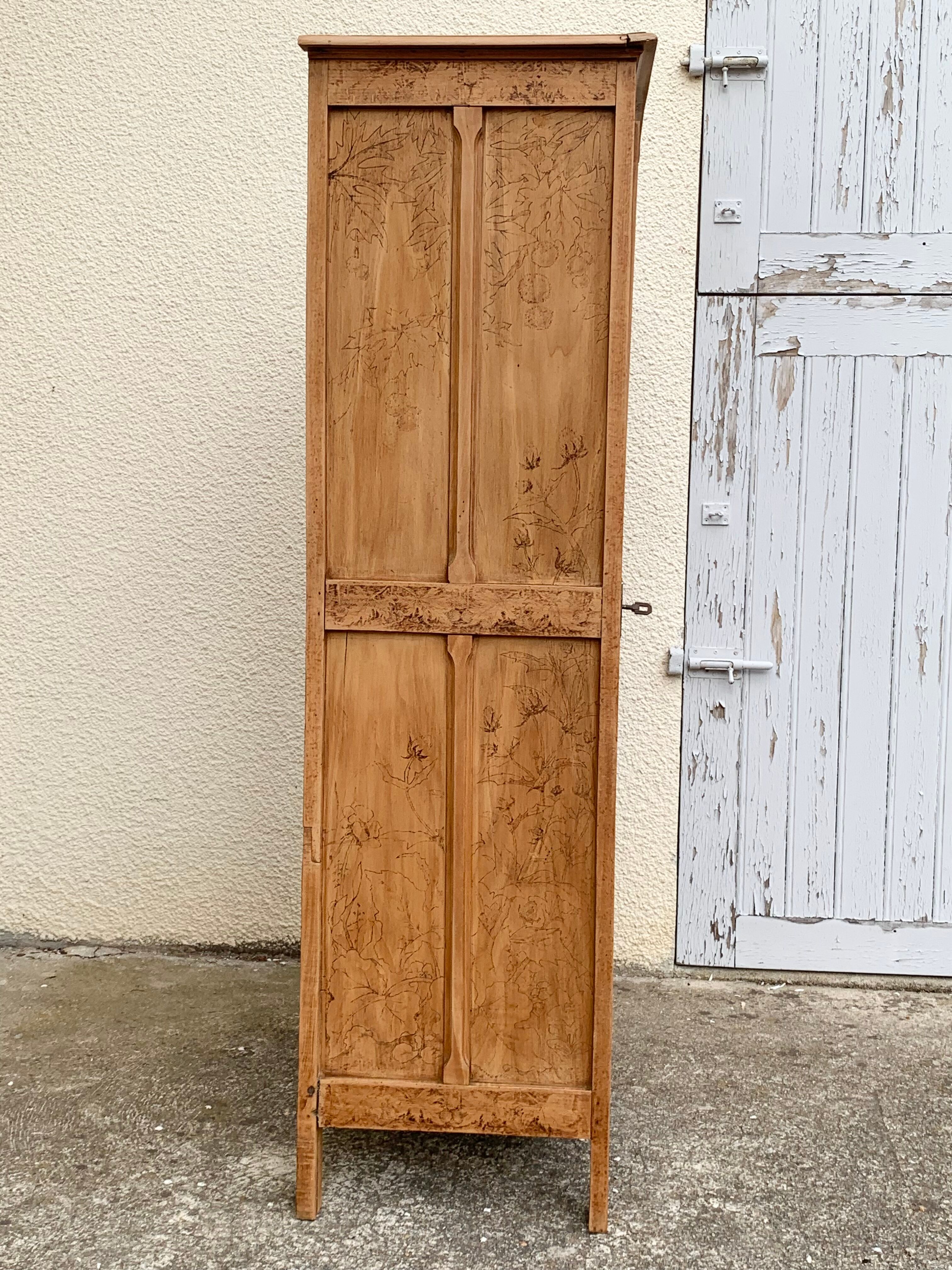 Parisian cabinet glazed raw wood nymphs and carved art nouveau decorations