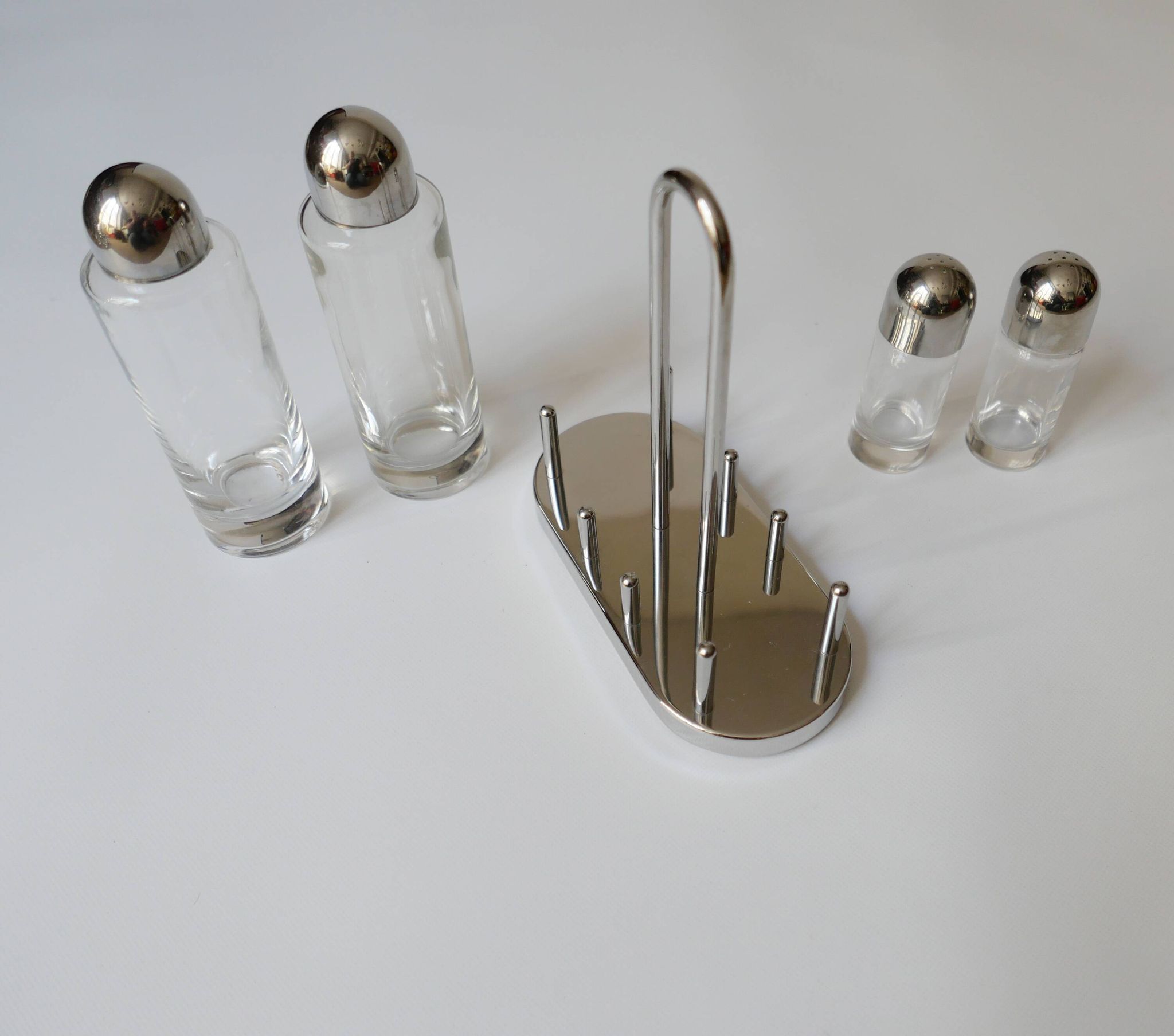 design Ettore Sottsass set Alessi the poor vinegar oil in glass and metal